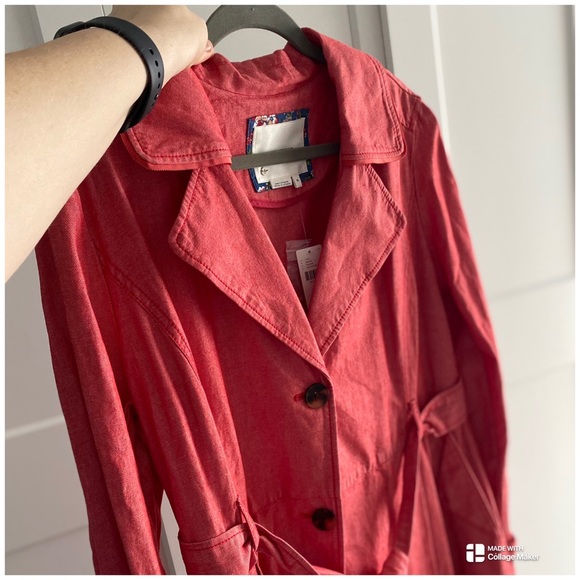 Anthropologie Elle Coral Cotton/Linen Trench Coat Size XL - Picture 11 of 12